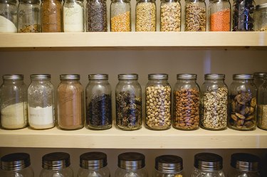 An image of food stored in mason jars.