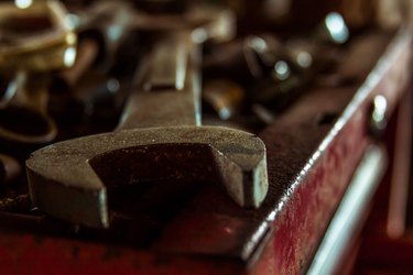 rusty wrench on toolbox