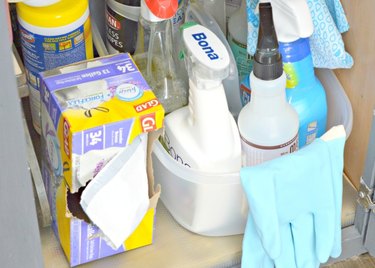 Store cleaning supplies under the kitchen sink.