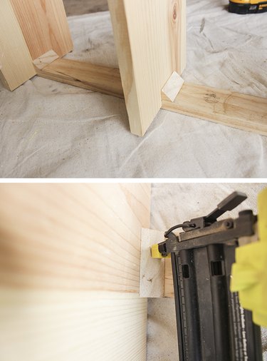 Attaching wooden shelf supports.