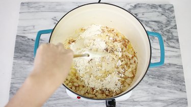 Stirring flour into butter