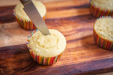 Cutting circles in the cupcakes