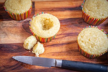 Slicing the cake plug in half