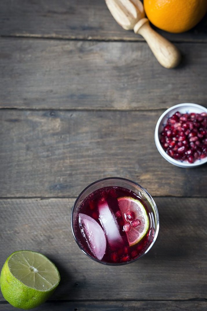 Pomegranate-flavored gin and tonic.