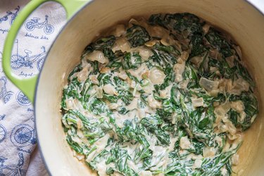Creamed spinach in a pot