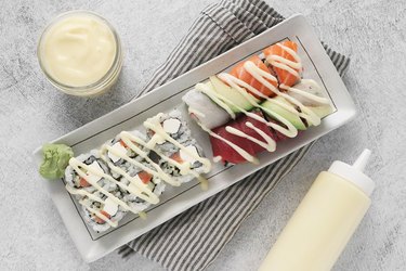 Kewpie mayonnaise (Japanese mayonnaise) with sushi