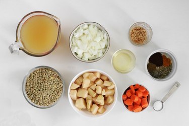 Ingredients for lentil & potato stew
