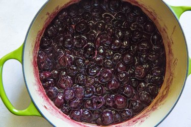 Cherry filling in a pot.