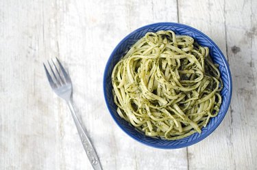 A bowl of linguine pasta.