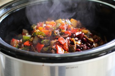 Chili ingredients in a slow cooker