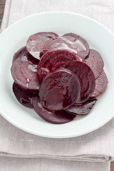 Sliced beets on a plate.