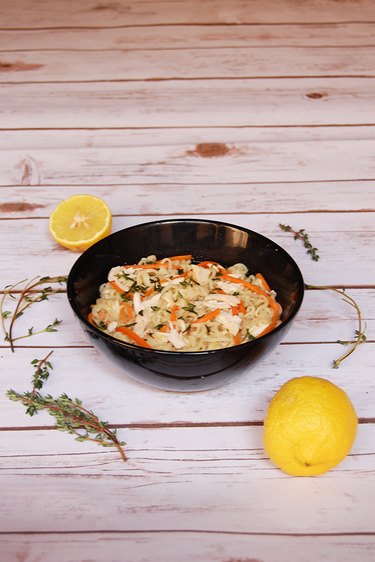 Finished lemon-herb chicken soup