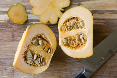 two halves of acorn squash